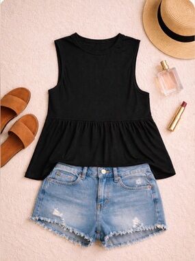 Women's Black Sleeveless Peplum Tank Top - Classic Summer Layer